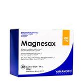 Yamamoto Nutrition Magnesax supplement box, 200 mg magnesium for muscle function and electrolyte balance, lemon flavor.